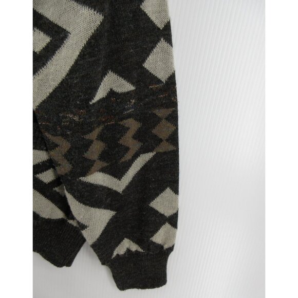 VINTAGE Sweater Large Aggio Gray Wool Cardigan Aztec Southwestern 90s* - Picture 3 of 10
